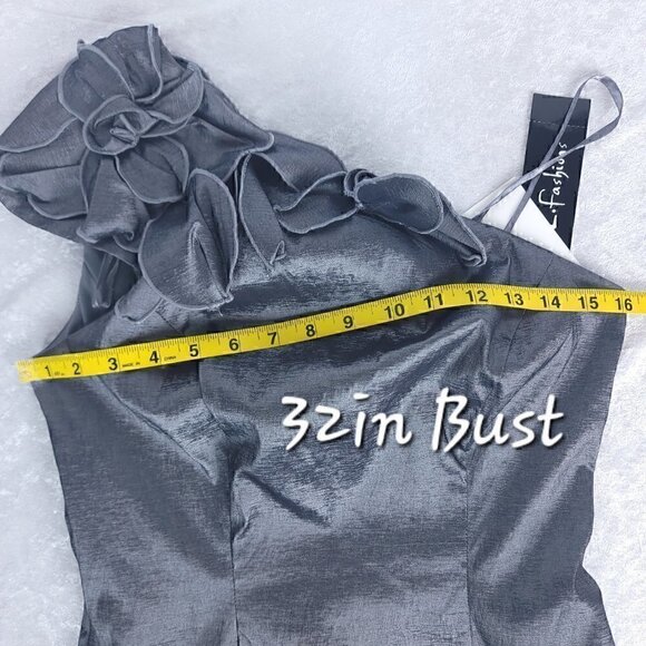 S.L. Fashions Cap Slv Petal One Shldr Sheath Dress Size 8 Color is Nickel (NWT) - Picture 10 of 16